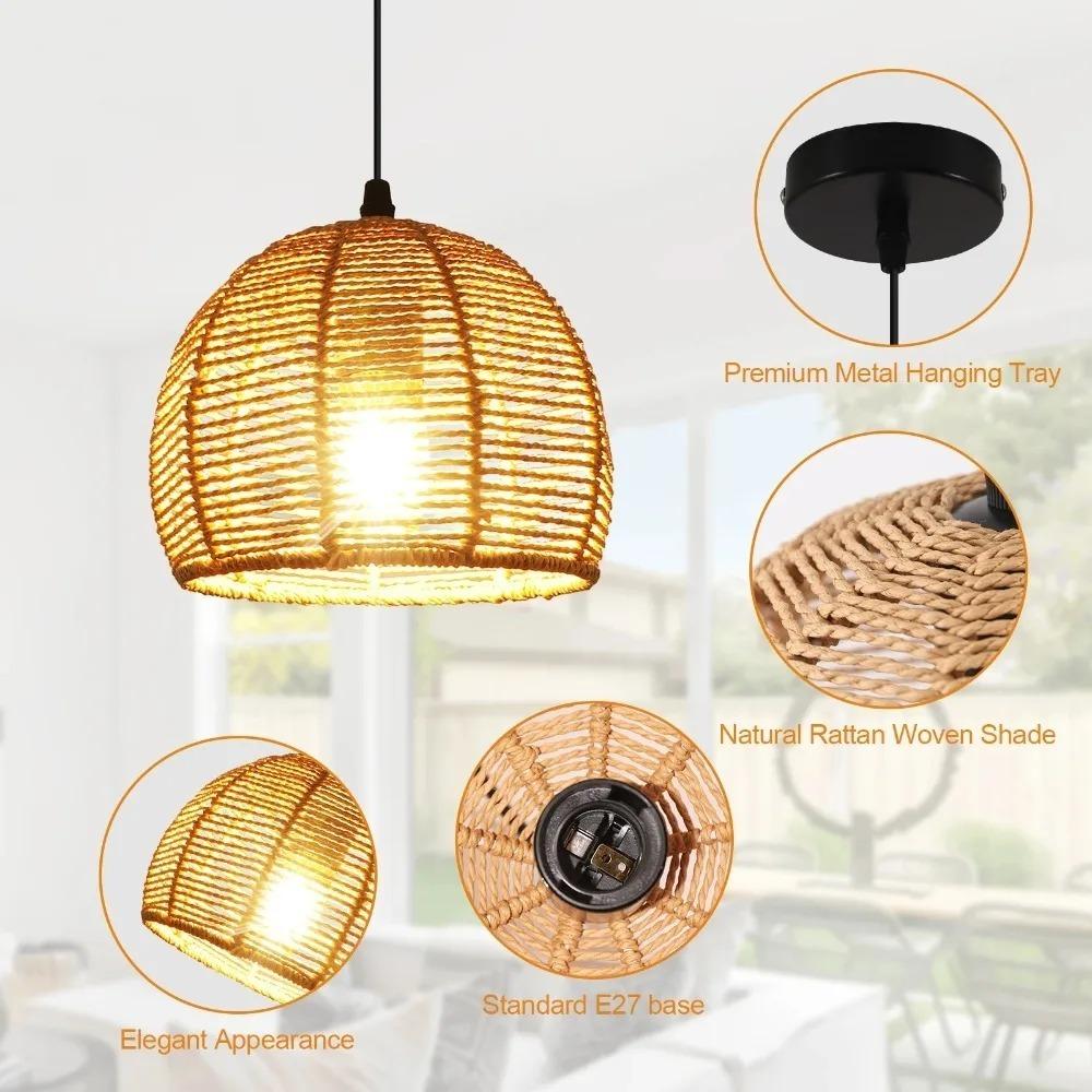 JOYINLED 20CM Hand Woven Wicker Lamp Shades For Pendant Light Natural Rattan Hanging Light Fixture for Dining Room Living Room