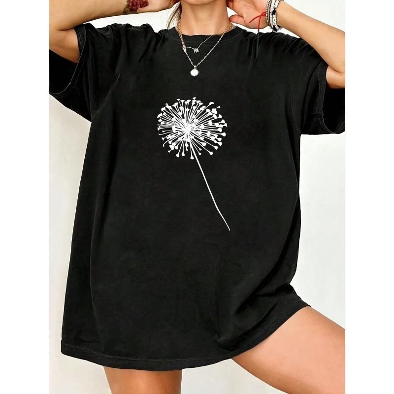 

Black Oversized T Shirt With Dandelion Print For Casual Wear And Everyday Style XXXXL