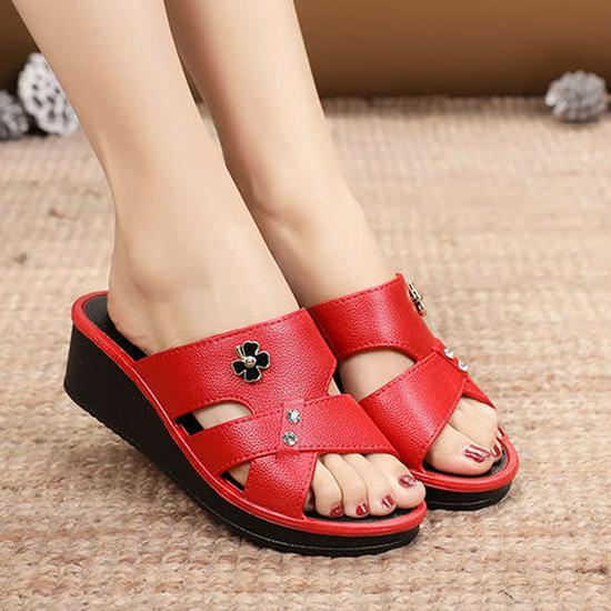 Women's Summer Soft Sole Wedge Heel Slippers - Fashionable Non-Slip for Middle-Aged Moms