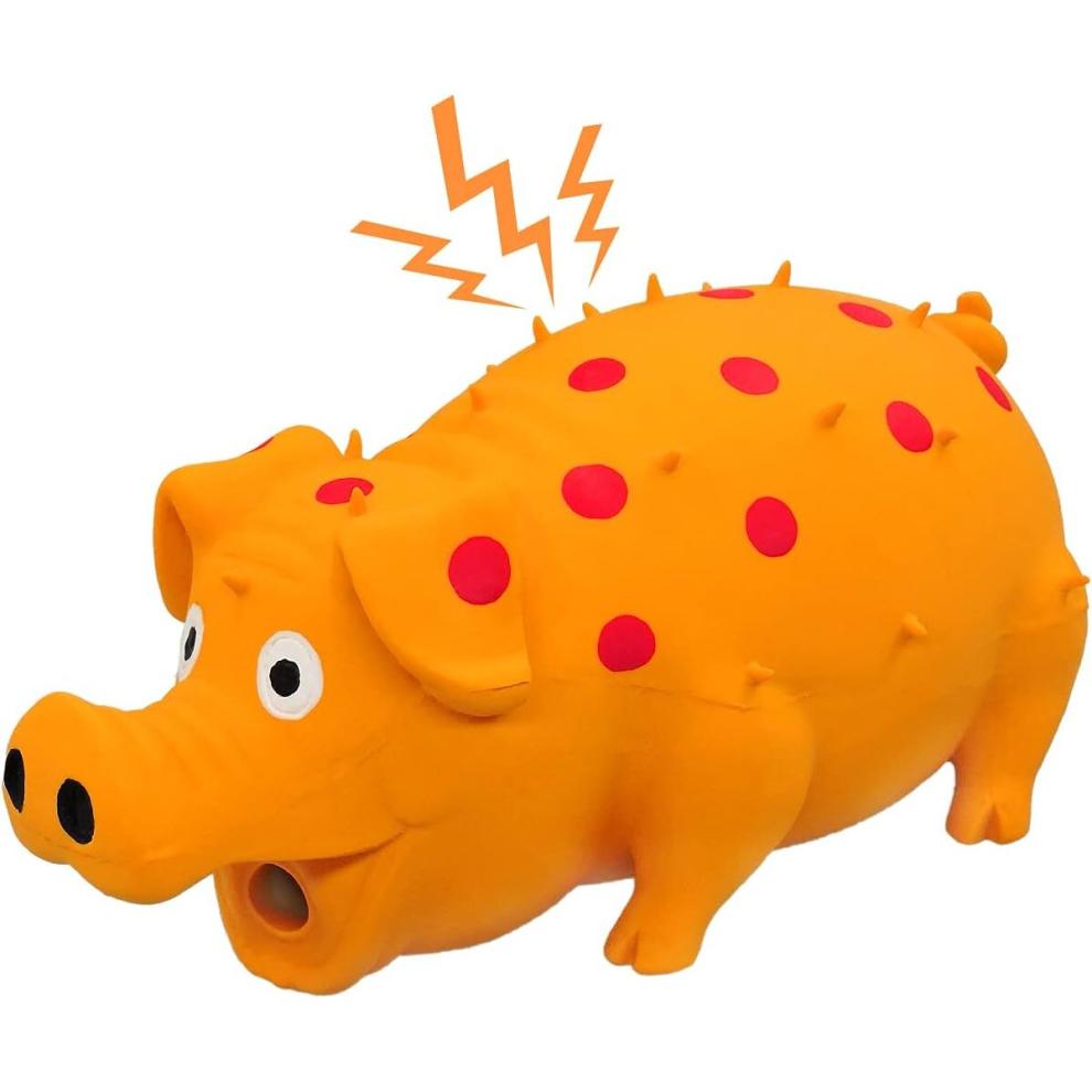 Dog Toys Polka Dot Latex Dog Chew Toys with Oinks Sound Sounding Pigs Dog Toys Durable Self Playing 8 inch (Approx. 20.3 cm)Dog Squeeze Toys, Orange)