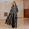 Boho Embroidered Mesh Overlay Maxi Dress With Long Sleeves Women Party Evening Gown Loose Fit