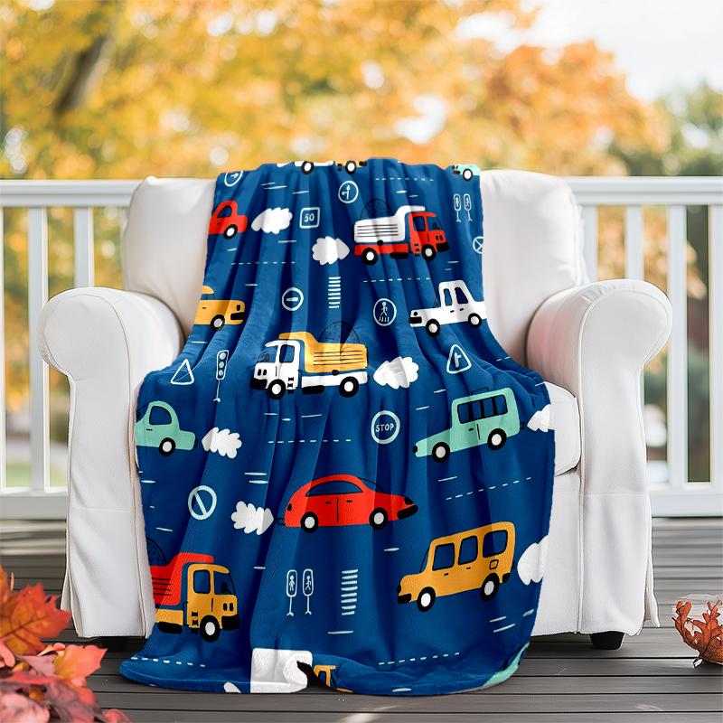 Cute Cars Theme Printed Blanket - Perfect for Couch, Bed, Travel & Outdoor Use | Machine Washable, Cozy & Durable.