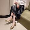 Women's Shoes with Medium Heels Block Ladies Pumps Heel Gold Square Toe Y2k Quick Delivery Stylish Genuine Mark Lastest Fashion