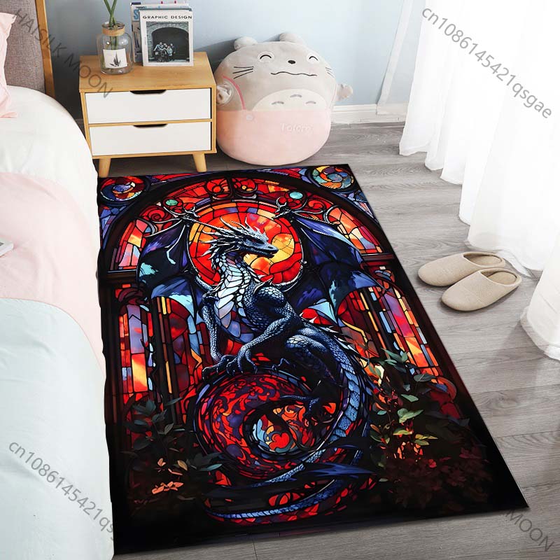 

1PC Stained Glass Dragon Plants Carpet for Living Room Bedroom Sofa Home Decor Rus Non-slip Floor Mat Luxury Gift Multiple Sizes 40cm x 60cm