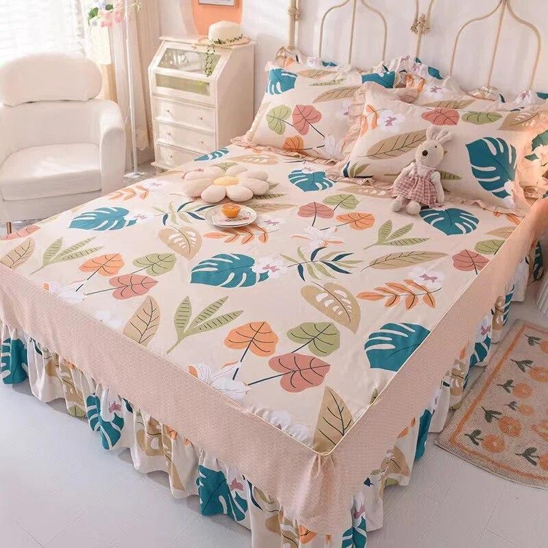 Ensemble de 3 pièces en pur coton doux pour la peau, confortable, anti-acariens, couvre-lit à imprimé floral 100 % coton et 2 taies d'oreiller