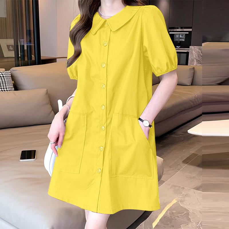 

ZANZEA Женское сплошное свободное летнее платье с коротким рукавом и воротником-стойкой 5XL жёлтый