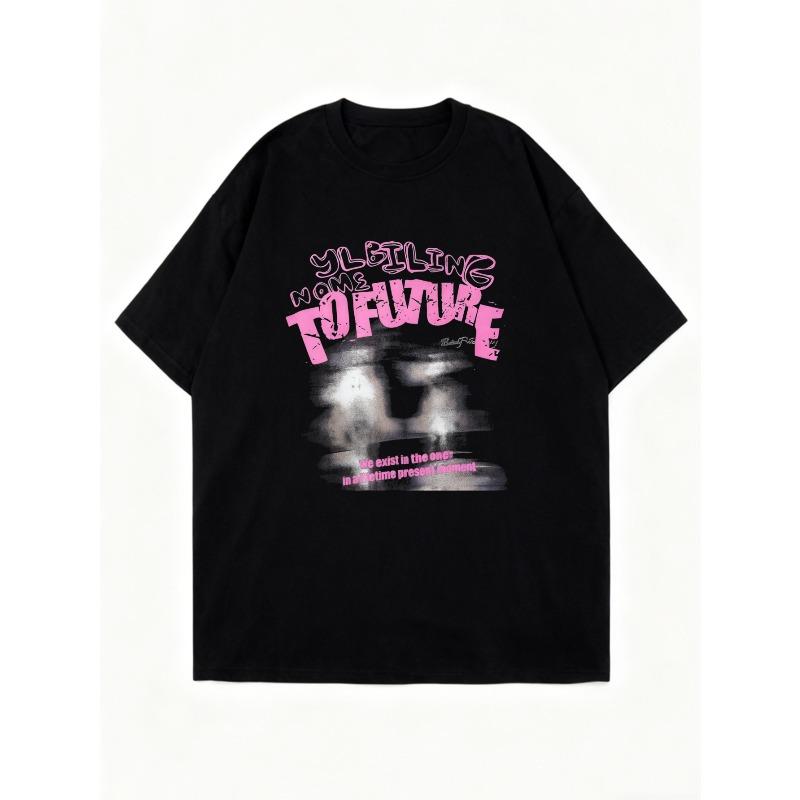 Übergroßes T-Shirt Schwarz Yliling To Future Grafikdruck mit pinkem Text und abstraktem Design für Freizeitkleidung und Streetstyle
