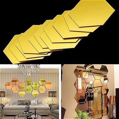 Fashion 12Pcs Geometric Hexagon 3D Art Mirror Wall Sticker Decal Home DIY Decor