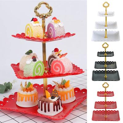 Fruit Tray 3-Layer Entrepreneurial Cake Rack Wedding Cake Tray Snack Nut Candy Tray 3-Layer Fruit Tray Red