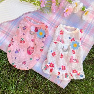 Zomer Ademende Huisdierkleding Bloemen Kersenvlaai Print Mouwloos Vest Huisdier Prinses Rok voor Kleine Middelgrote Meisjes Honden Katten