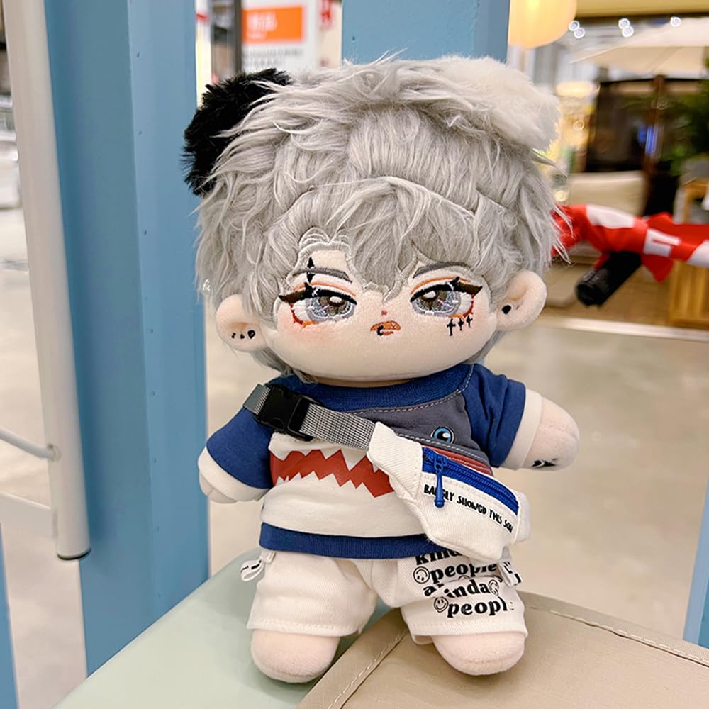 niannyyhouse 15cm Plush White Shark Outfit Set Empty Top Cotton (Includes Hat, T-Shirt, Shorts, Hoodie, Backpack, Doll, Accessories, Dress-Up) (15cm)