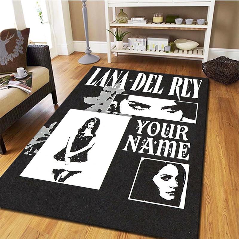 Lana Del Rey Fan Art Benutzerdefinierter Namens Teppich für Wohnzimmer Schlafzimmer Haus Sofa Dekoration Kinder Spiel Rutschfeste Fußmatte