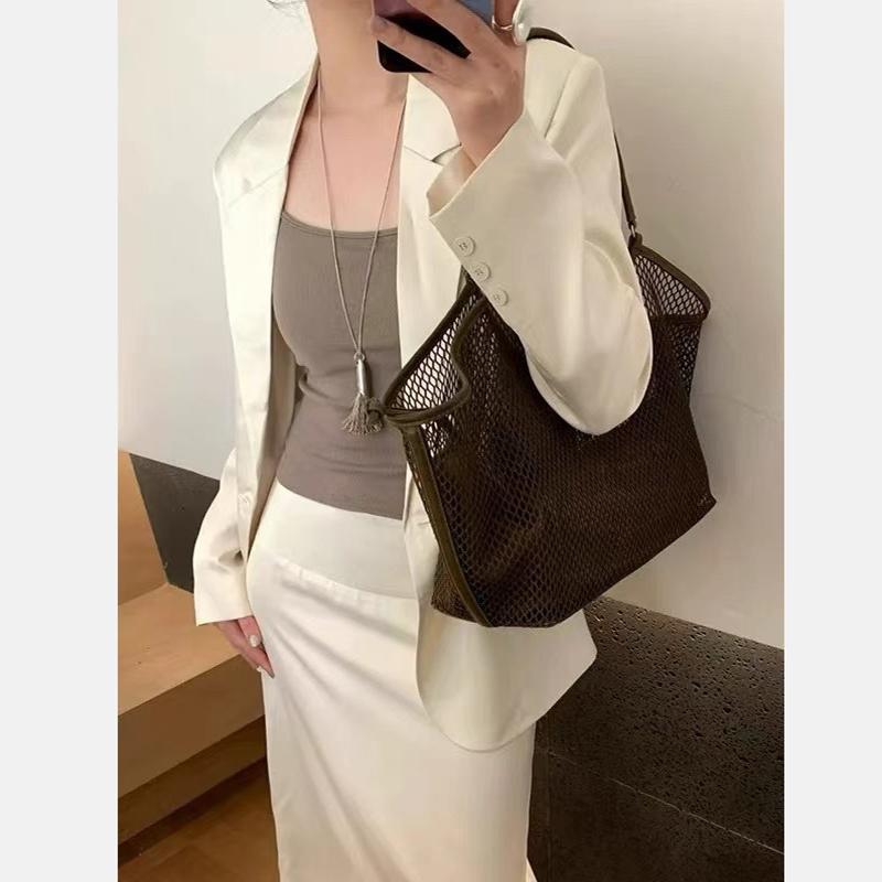 Dámská síťovaná plážová cestovní taška přes rameno s velkou kapacitou, ležérní nákupní taška, úložný prostor na plážové hračky, dutý design rybářské sítě