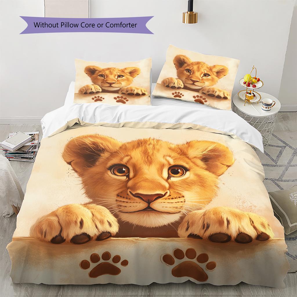 Little Lion Pattern Bedding Home Decoration Birthday Gift (1 * duvet cover + 2 * pillowcase, without core)