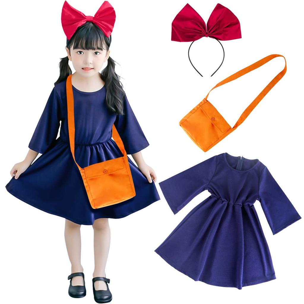 Delivery Service Kiki Cosplay Halloween Kids Costume One Piece Headband Shoulder Bag Set Delivery Service Kids Cosplay Party Christmas Costume