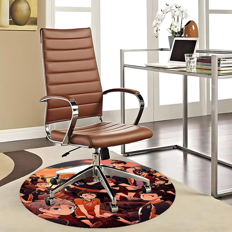 1pc Haikyuu Karasuno High Volleyball Team Round Carpet, Office Chair Mat, Non-Slip Rug, Seasonal Gift, Suitable for Home Decor, Living Room