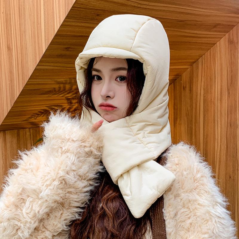 Korean Version of Autumn and Winter New Hat for Women's Winter Hat Scarf Integrated Outdoor Windproof and Warm Ear Protection Lei Feng Hat