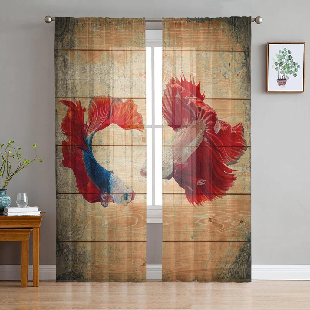 Cartoon Fish Tulle Sheer Window Curtains for Living Room Kitchen Children Bedroom Voile Hanging Curtain