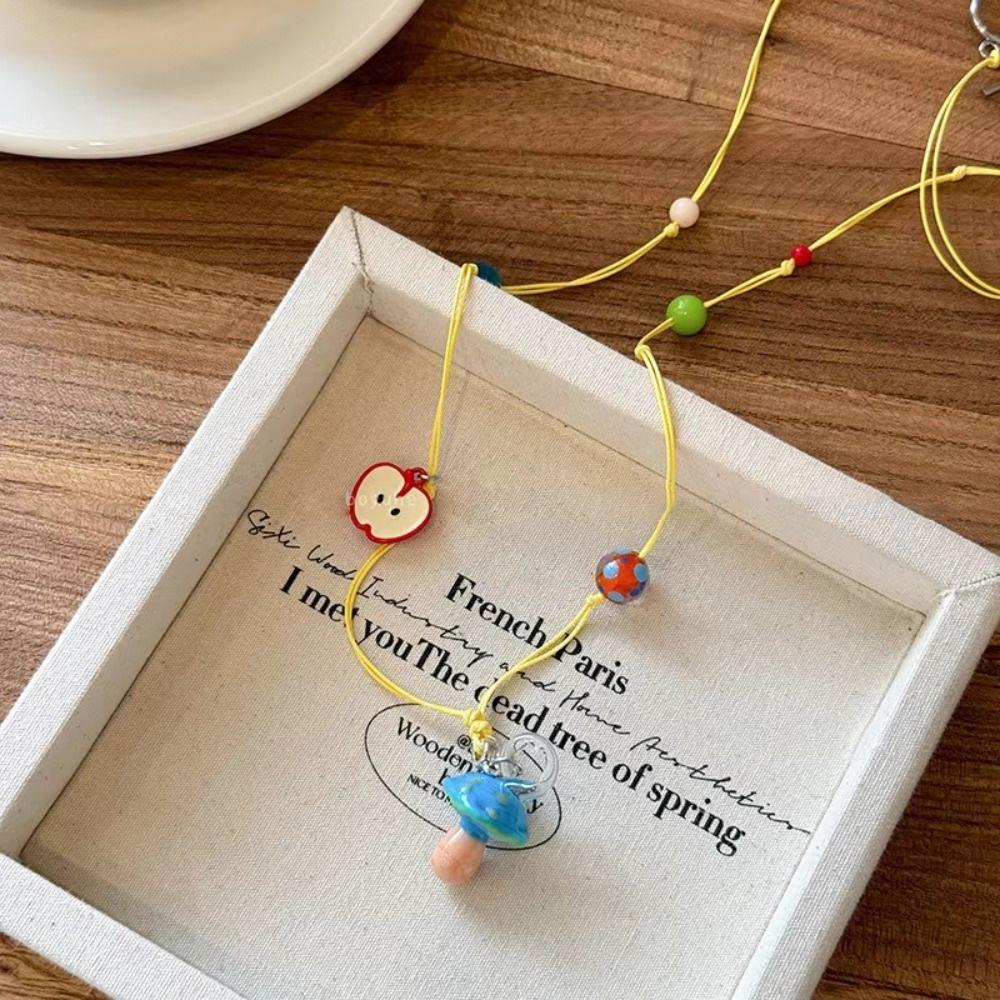 Cartoon Design Mushroom Beads Choker Cute Style Y2K Aesthetic Accessories  Aesthetic Jewelry