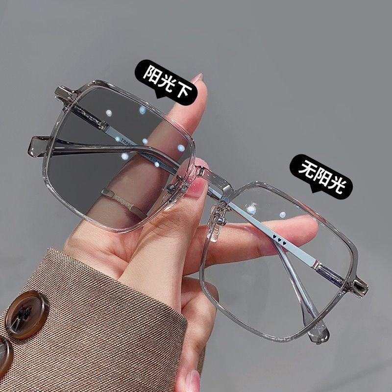 Ultraleichte Trendige Damen-Farbwechselnde Myopiebrille - Kaltes Teefarbton, Transparenter Großer Rahmen, Hoher Optischer Wert, Schlankmachend, Flache Gläser Non-Color Change, Blue Light Protection gray