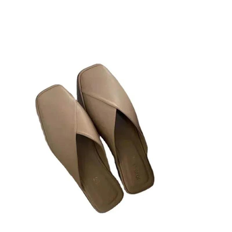 Sandaler Dameslippers Dame Mote Flate Fritidstøfler Firkantet Tå Sandaler Dame Flate Utendørs Gå Slides Zapatillas