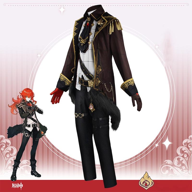 Vynikající Genshin Impact Diluc Cosplay kostým pro muže Halloween Party rekvizity