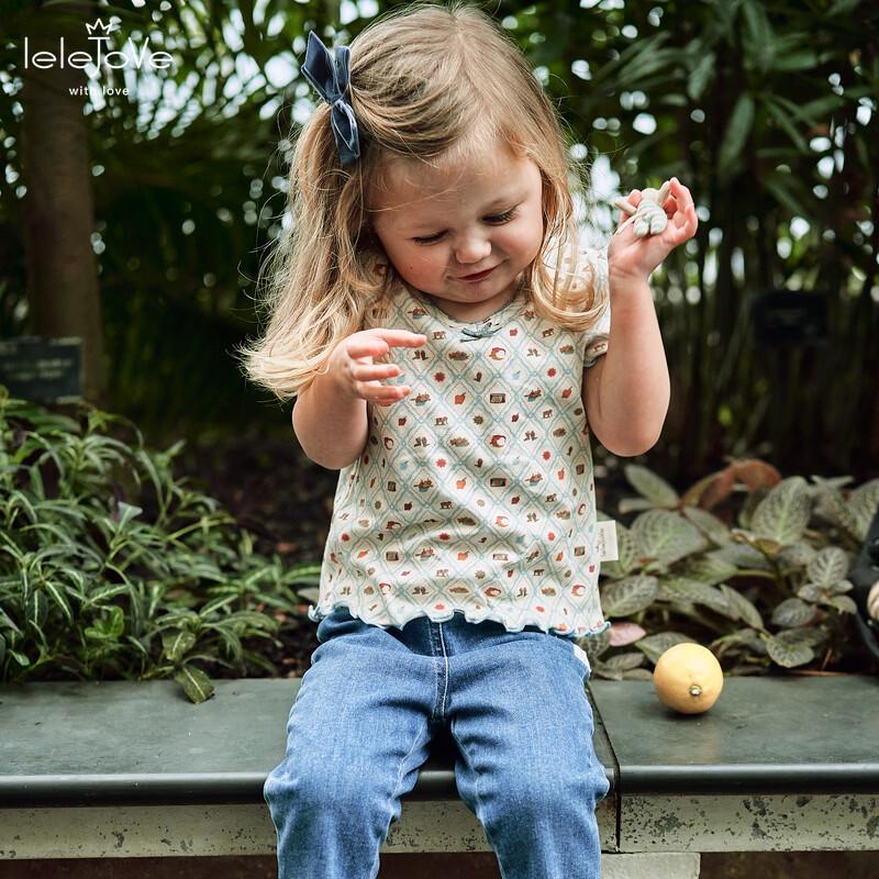 LELE JOVE Mädchen T-Shirt mit kurzen Ärmeln im nordischen Stil mit Retro-Print aus Baumwolle