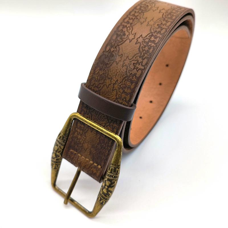 American Retro Engraved Pattern Decorative Belt Ethnic Style With Jeans Belt High-End Brown
