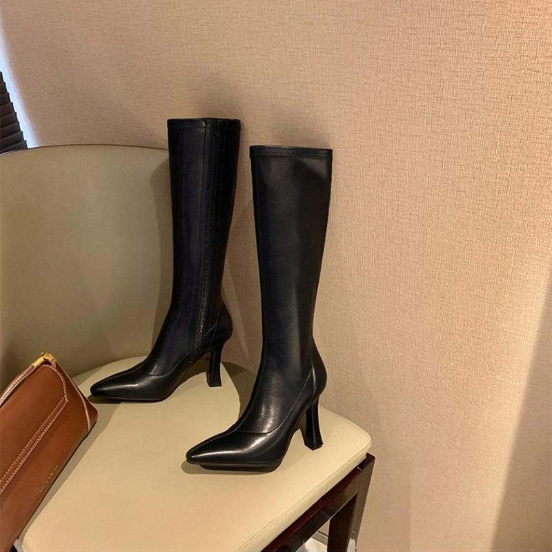 White High Heel Boots Women's 2025 Pointed Skinny Boots Elastic Skinny Boots Skinny Heel Knight Boots