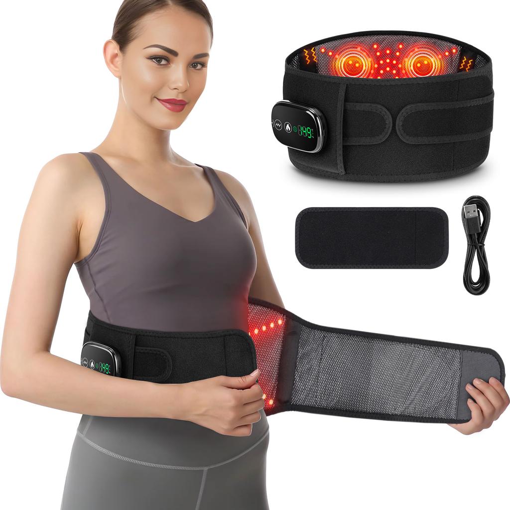 Unisex Red Light Waist Massager Board with 102 Beads Heating Back Widening Adjustable Menstruation Relief Massage Tool