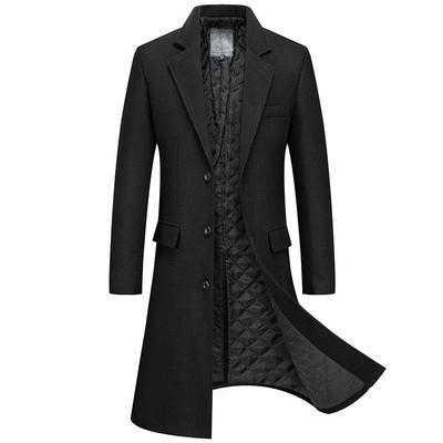 Neuer Herbst- und Winter-Langmantel aus Wollmischung für Herren, Wollmantel für Herren, Business Casual, einfarbig, mit Revers, dicke Woll-Windbreaker-Jacke