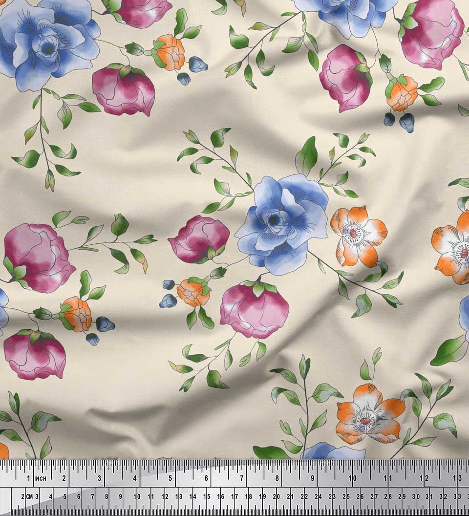 

Тканина Soimoi Japan Crepe Satin Leaves, Rose & Magnolia Flower Printed Тканина 1 метр 42 дюйма 42 Inch Wide - Poly Crepe жовтий