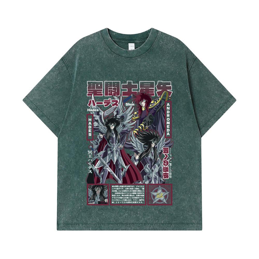 275 GSM Washed T-shirts 100% Cotton Saint Seiya V4 Hades Print Unisex Heavy Cotton T Shirt
