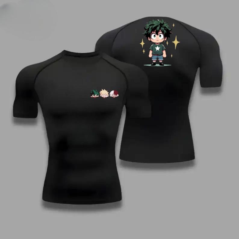 Men Summer Athletic Compression TShirt Breathable QuickDry High-Elasticity Short Sleeve Tee with Bold Izuku Midoriya Graphic Gym