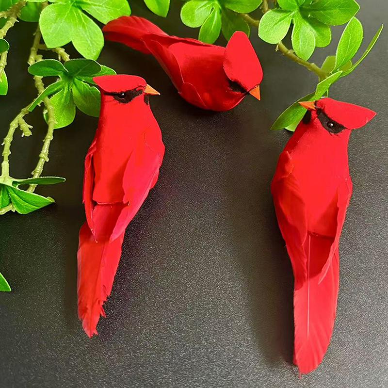 2/4/6Pcs Simulation Feather Birds With Clips For Garden Lawn Tree Decor Handicraft Red Birds Figurines Home Garden Decoration