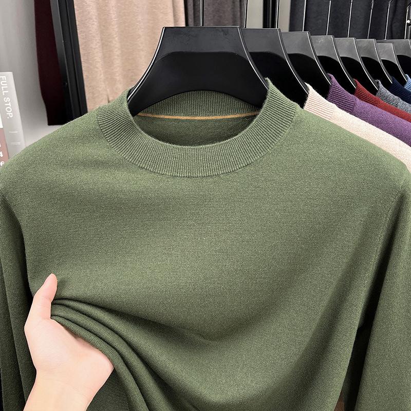 Men's Wool Round Neck Sweater - Long Sleeve, Casual, Versatile Knitwear for Spring and Autumn.
