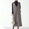 LIUZHONGQIN Women's Long Dress, Jumper Skirt, Overall Skirt, Double-Neck, Available In 5 Stylish Solid Colors (Duck Gray, Size M)