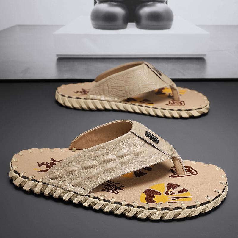 Fashion Fashionable Male Walking Shoes Summer Mens Leather Beach Flip Flops Summer New Arrival Flat Non-Slip Breathable Male Slippers