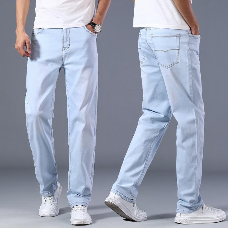 Blugi drepți elastici pentru bărbați, albastru clasic, de afaceri, lejer, mărime mare, 38, pantaloni din denim, pantaloni de marcă