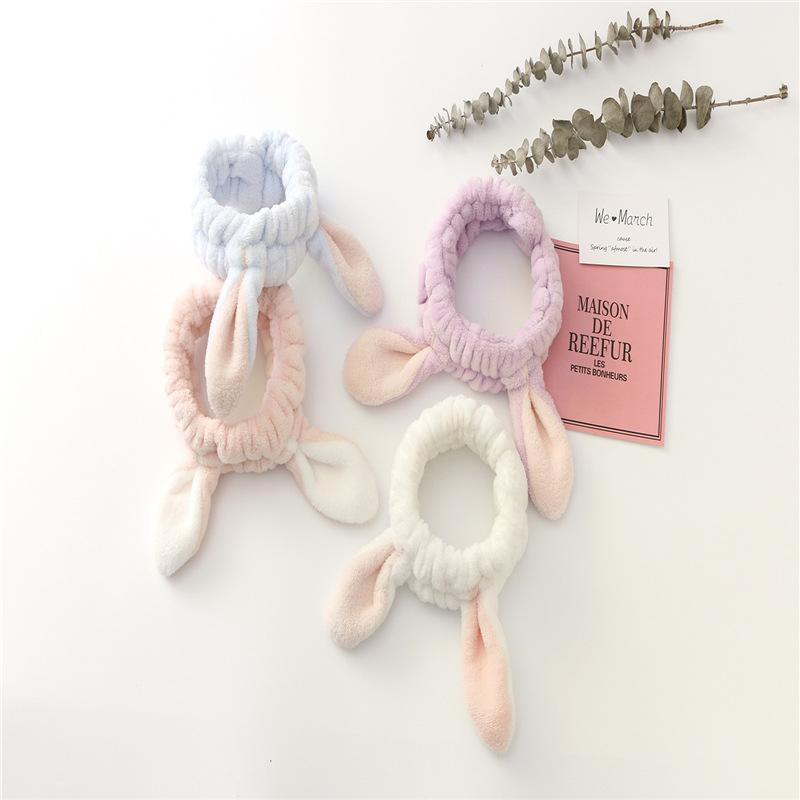 Face Wash Makeup Headband Bow Coral Fleece Rabbit ears Hairbands Women Girls Elastic Hair Bands Soft Turban Hair Accessories