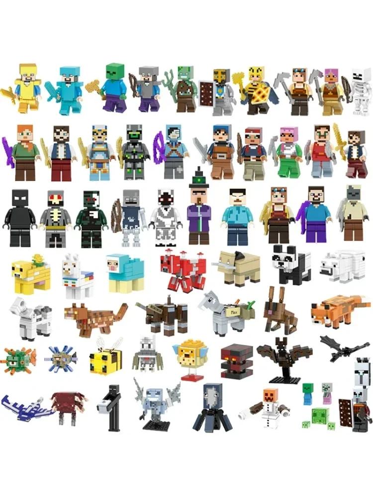 8pcs/lot Minecrafte Creeper Small Building Blocks EnderDragon DIY Steve Cube Skeleton Horse Figures Mini Building Block For Kids