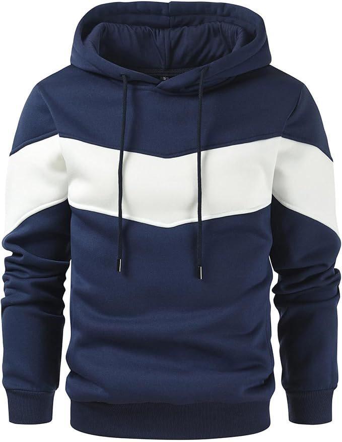 Men's Fashionable Printed Hooded Sweatshirt - European & American Casual Sports Color Block Top for Spring & Autumn