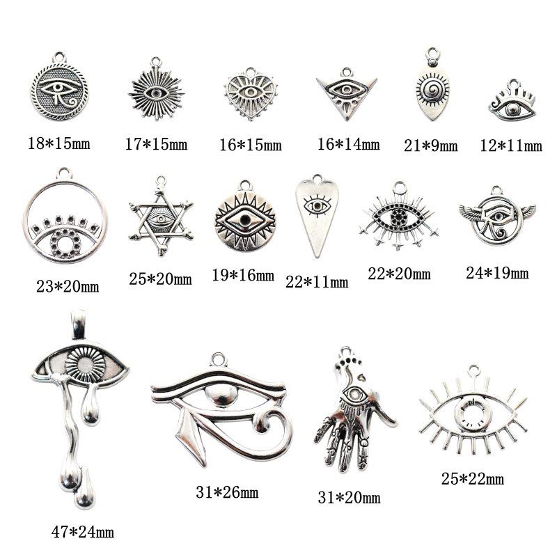 DIY Alloy Jewelry Accessories: 16 Antique Silver Horus Eye Pendants Set