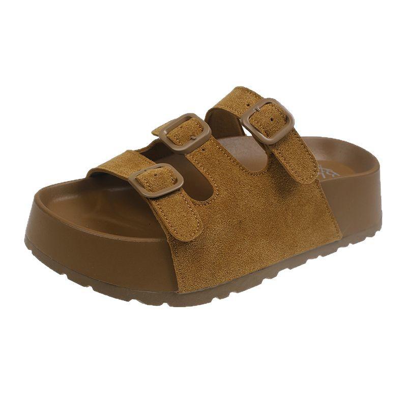 Summer new 2025 thick bottom heightening versatile beach sandals original retro open-toed beach non-slip one-word slippers