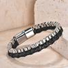 Classic Stainless Steel Leather Bracelet For Mens Chain Wristband Business Charm Jewelry Accessories for Dad Boyfriend