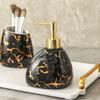 Exquisite Gold Plated Black Ceramic Bathroom Set Lotion Bottle Soap Dispenser Household Mouthwash Cup Dish Bathroom Accessories