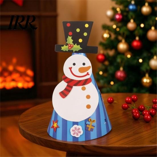 Snowman Party Hat Christmas for Kids Adults, Tree Reindeer Santa Detachable Sticker Paper Cone Birthday Supplies