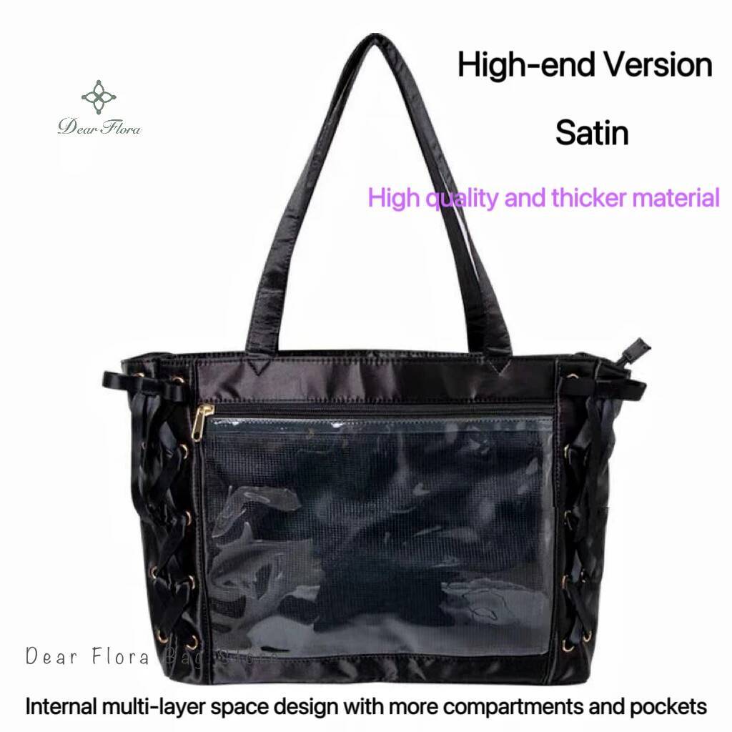 Japanese Sweet Women Ribbon Ita Bag Fashion Large Capacity Tote Bag Aesthetic Shoulder Bag Cute Lolita Girl Transparent Handbags