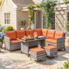 7-Seater Patio wicker Sofa Set Rattan Chair Furniture w/ Glass & Cushioned, Orange