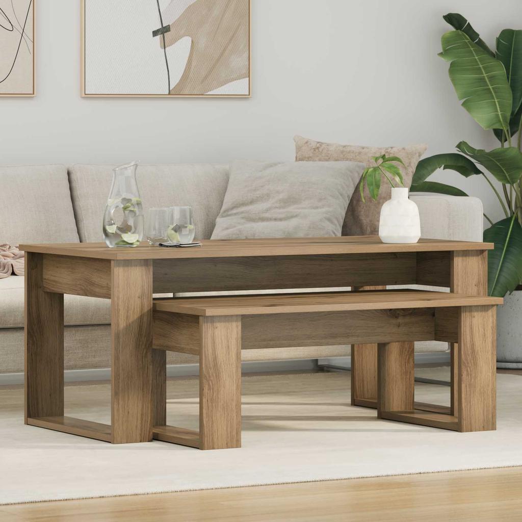 Coffee Table Set 2 Pcs Artisan Oak Wood Based Material